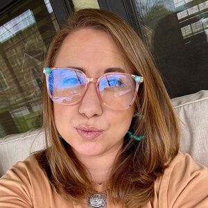 Turquoise studded blue light glasses